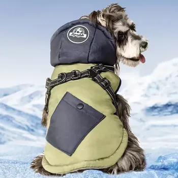 Obleček pro psa Zimní větruodolná bunda pro psy s kapucí - Zelená , S