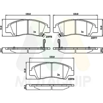 Brzdová destička Sada brzdových destiček, vždy 4 kusy v sadě MOTAQUIP LVXL1812