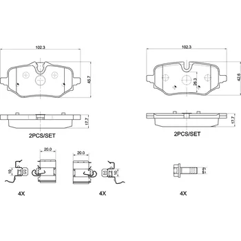 Brzdová destička Sada brzdových destiček, vždy 4 kusy v sadě BREMBO P 06 122