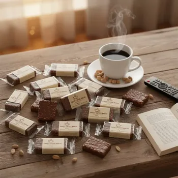 Čokoládová tyčinka Máčené oplatky s arašídy 450 g – křupavé arašídové oplatky v kakaové polevě (Oplatky s kakaovou krémovou náplní (59 %) s arašídy máčené v kakaové polevě. jednotlivě balené)