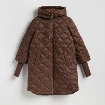 Dámské sako Reserved - Dlouhá bunda s kapucí - tmavě hnědá - 536IA-89X - 536IA-89X-S