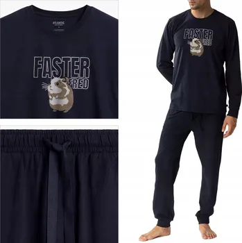 Atlantic pánské pyžamo NMP-376 TMAVĚ MODRÉ S KŘEČKEM dlouhý rukáv velikost M