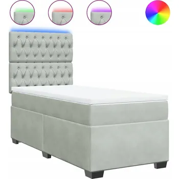 Postel Kontinentální postel s LED osvětlením, světle šedá, 190 x 90 x 140,5/150,5 cm