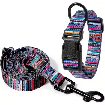 Obojek pro psa 2ks sada obojku a vodítka pro psy – nastavitelný nylonový set - Fialová , S