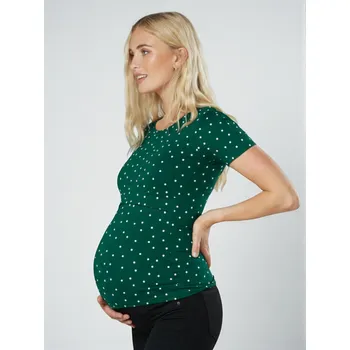 Těhotenské a kojicí tričko 3v1 - tmavě zelené Forest s puntíky Velikost: XS