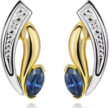 Náušnice Zlaté náušnice 14K ve tvaru asymetrického zrnka s modrým safírem