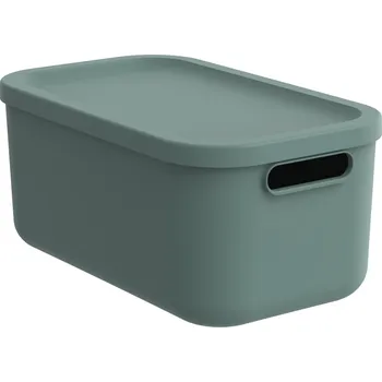 Rotho 2. jakost - Úložný box, rovný s víkem, 12l, matně zelený ALBU LIGHT , 40x24x18