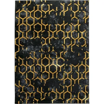 Koberec KOBEREC MĚKKÝ LESKLÝ ČERNÝ GRAFITOVÝ MEDOVÁ PLÁSTEV FESTIVAL 140x190 cm