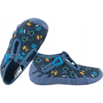 Dívčí bačkory Befado dětské papuče na suchý zip modré, velikost 23