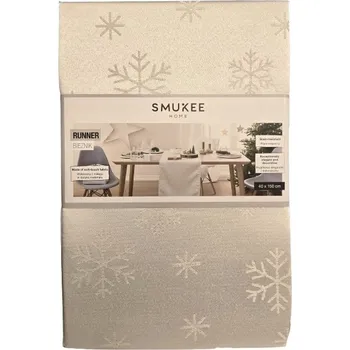 ubrus SMUKEE Vánoční běhoun na stůl, odolný proti skvrnám, 40x150 cm, bílý, sněhové vločky 065