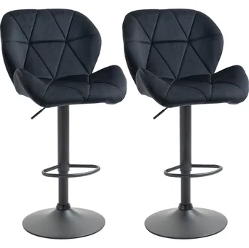 Barová židle HOMCOM Sada 2 barových židlí otočné barové židle s výškově nastavitelným opěradlem sametový dotyk černá, bez područek, 51,5x57,5x93-114,5 cm |