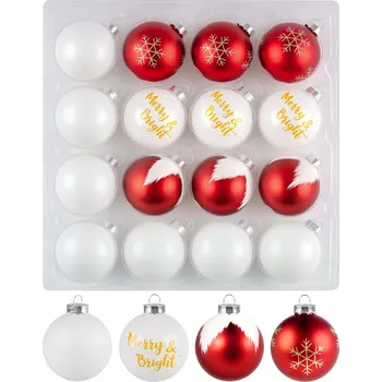 Vánoční dekorace Vánoční Vánoční Baňky Plast Ø 6 cm Sada 1 6 Ks Barva Bílá Červená