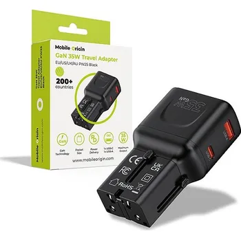 Mobile Origin GaN 35W Travel Adapter, EU/US/UK/AU PW25 Black