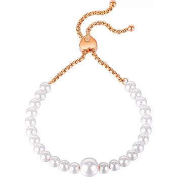 Náramek Ocelový náramek v měděném odstínu s bílými korálky