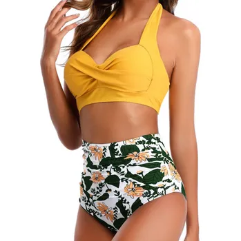 Dámské plavky DVOUDÍLNÉ PLAVKY S VYSOKÝM PASEM BOHO BIKINY NA ZAVAZOVÁNÍ L 40