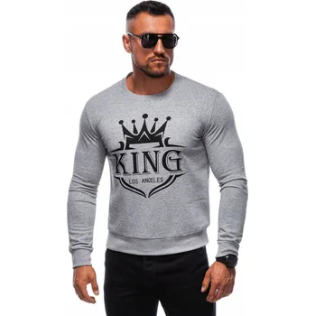 Pánská mikina Pánská mikina klasického střihu, bez kapuce, s potiskem B1680 - šedá, velikost XXL