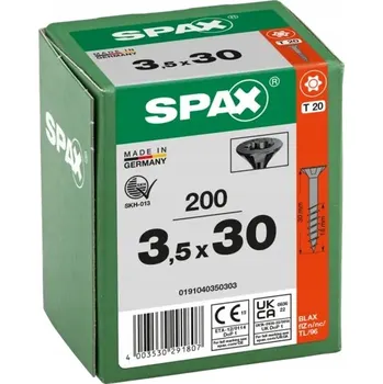 Vrut Šrouby do dřeva SPAX 3,5x30mm Torx, částečný závit, zápustná hlava, černé, 200 ks
