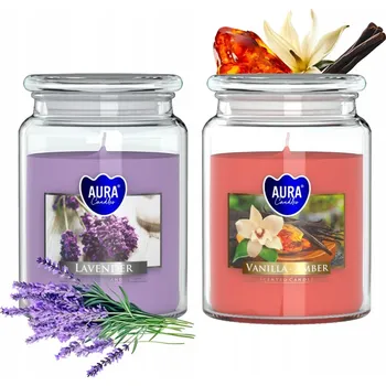 Svíčka Parafínová vonná svíčka Levandule Vanilka - Jantar Aura 2 ks