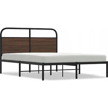Postel Kovový rám postele hnědý dub 207 x 146 x 100 cm s čelem