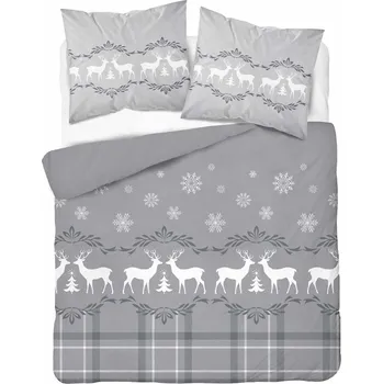 Povlečení Povlečení Vánoční saténové 160x200 Sobi Hvězdičky Šedé