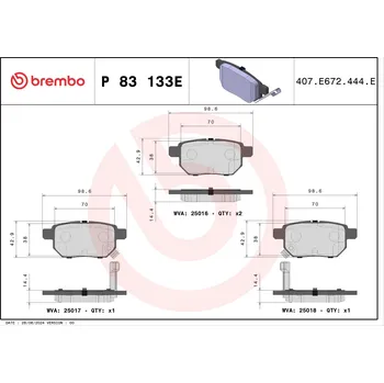 Brzdová destička Sada brzdových destiček, vždy 4 kusy v sadě BREMBO P 83 133E