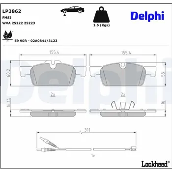 Brzdová destička Sada brzdových destiček, vždy 4 kusy v sadě DELPHI LP3862