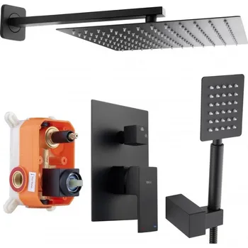 Vodovodní baterie Erga Dual, podomítková sprchová souprava s dešťovou hlavicí 30x30 cm, i-BOX instalační systém, černá matná, ERG-YKA-BP.DUAL30-BLK