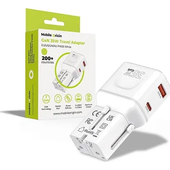 Mobile Origin GaN 35W Travel Adapter, EU/US/UK/AU PW25 White