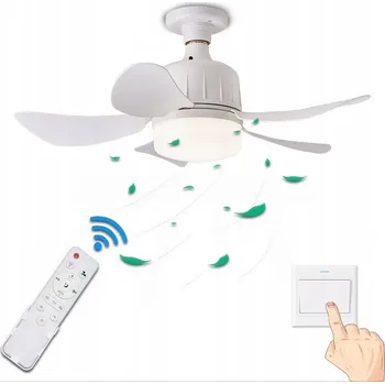 Domácí ventilátor Stropní ventilátor s LED osvětlením, bílý, dálkové ovládání, 35 W