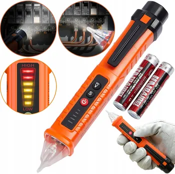 Zkoušečka Bezkontaktní Tester Napětí Detektor Kabelů s Alarmem a Svítilnou 12-1000 V