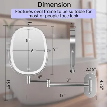 Zrcadlo FUNTOUCH Nástěnné LED Zrcadlo 1X 10X Otočné Dotykové