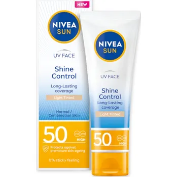 Přípravek na opalování NIVEA SUN SHINE CONTROL Tónovaný fluidní krém s matujícím efektem SPF50 světlý 50 ml