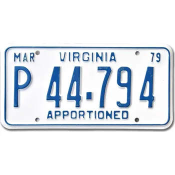 Plechová cedule Americká SPZ Virginia 1979 Apportioned P 44-794