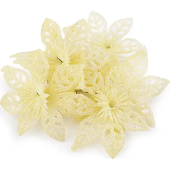 Vánoční dekorace Vánoční hvězda na drátku s glitry, velké, 5 vanilka