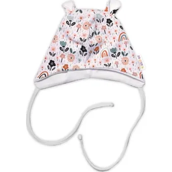 Kojenecká čepice Baby Nellys Kojenecká čepička s oušky na zavazování - Palouček, bílá