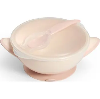 Uzaviratelná miska s přísavkou a lžičkou - ecru, růžová