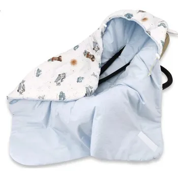 Zavinovací deka s kapucí bavlna, 90x90cm, Méďa pilot - bílá, modrá