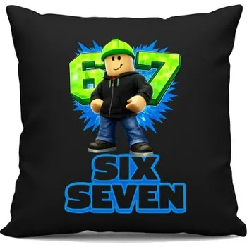 Žertovný předmět Six Seven 67 - černý polštář s potiskem - inspirované Roblox- Tričkový.cz