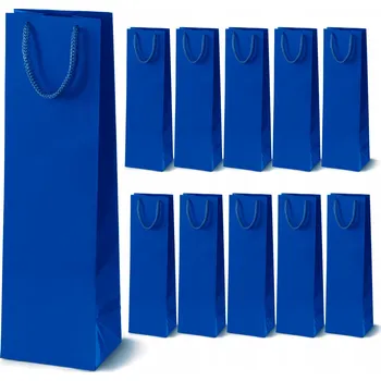 Dárková taška 10x DÁRKOVÉ PAPÍROVÉ TAŠKY 11x9x40 cm TMAVĚ MODRÉ TAŠKY NA VÍNO ALKOHOL