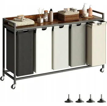 Koš na prádlo HERTURE Koš na prádlo s 5 přihrádkami, 300 l, s kolečky a nastavitelnými nožičkami