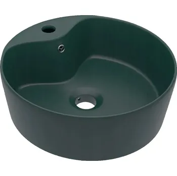 Kulaté keramické umyvadlo matné tmavě zeleň 36 x 13 cm