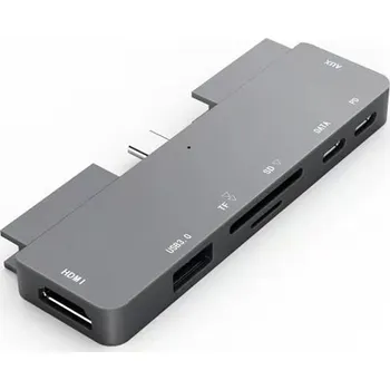 Datový kabel Dokovací stanice pro Apple iPad 7v1 - USB-C na HDMI + USB-A + 2x USB-C + SD / TF + jack 3,5mm - šedá