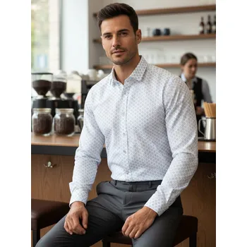 Pánská móda Bílá pánská košile se vzorem DX2438 Velikost: XL