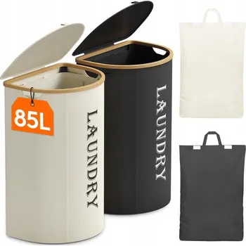 Koš na prádlo LIFEWIT Koš na prádlo 170 l s víkem, 2 kusy, 2 přihrádky, bílý a černý