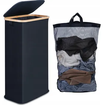 Koš na prádlo EFLUKY Koš na prádlo 63L Černý Skládací s víkem a bambusovými úchyty