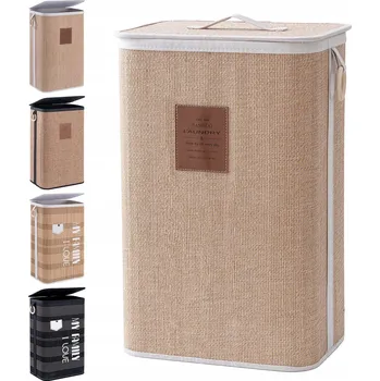 Koš na prádlo MUZILIFE Bambusový koš na prádlo 72 l skládací s víkem Bavlna 40x30x60 cm