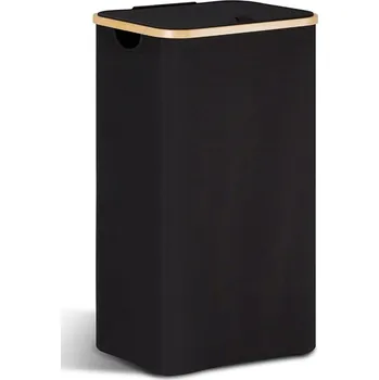 Koš na prádlo YOUDENOVA Koš na prádlo 85L s víkem, skládací, bambusový, černý