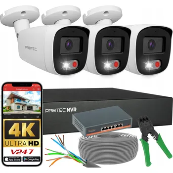 Bezpečnostní kamera Sada 3 IP PoE kamer 8 Mpx 4K, PoE Switch, Detekce lidí a vozidel, Bez HDD