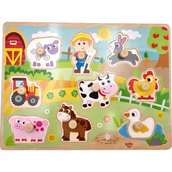 Dřevěná hračka Dřevěné puzzle Montessori farma s kolíčky pro přiřazování Woopie