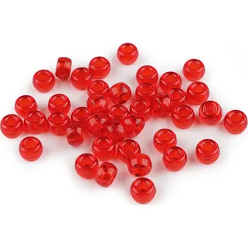 Dětské navlékací korálky Plastové korálky s velkým průvlekem 9x6 mm, velké, 5 červená